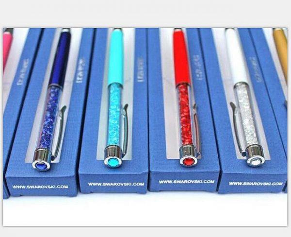 24 colors Diamond on Top Swarovski Crystal pen with Gift retail box case swarovski elements crystals ball point pen wedding gift