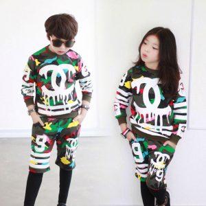 Camouflage Two Piece Children Sport Outfit For Boys Gilrs Spring Autumn Long Sleeve Sweatshirt Pant Kids Tracksuit Sets