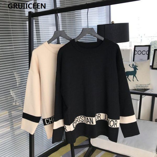 GRUIICEEN Fashion Knitting Sweater Women Winter Sweaters Autumn O-neck Lady Letters Pullovers Jumpers Sweater SG-0819485
