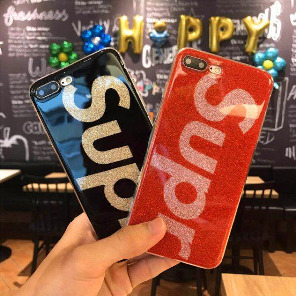 Luxury Brand Sup Glitter Phone Case for iPhone 6 6s 7 8 Plus 6Plus 7Plus 8Plus Rubber Silicone Cover for coque iPhone 6 7 iPone