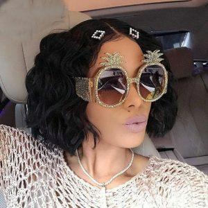 MINCL/ 2018 Pineapple Shaped Diamond Sunglasses Women Fashion Crystal Round Sun Glasses Female Unique Luxury Eyewear FML
