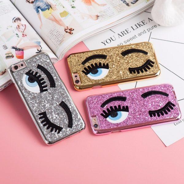 Napeyin Phone Cases for iPhone 7 5 5s SE 6 6S Plus Glitter powder chiara ferragni Bling big eyes eyelashes PC Plating back Cover
