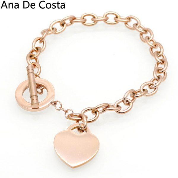 New 8 Inches Titanium Steel Chain Bracelets Love Heart OT Toggle Clasp Link Charm Bracelets & Bangles For Women Fashion Jewelry