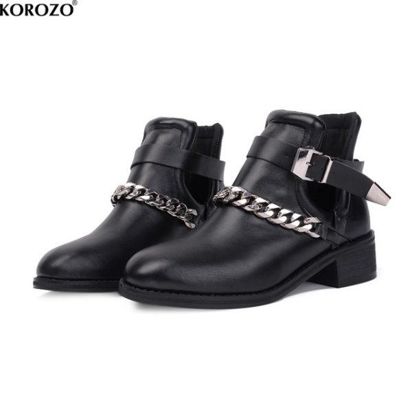 2017 Women Mental Chain Short Boots Motorcycle Ankle Booties Buckle Hollow Out Shoes