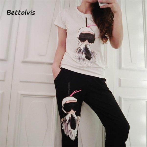 BETTOLVIS 2017 Brand New 2 piece clothing set fashion summer women top and pant set suits Tracksuit for women in 2 colors white
