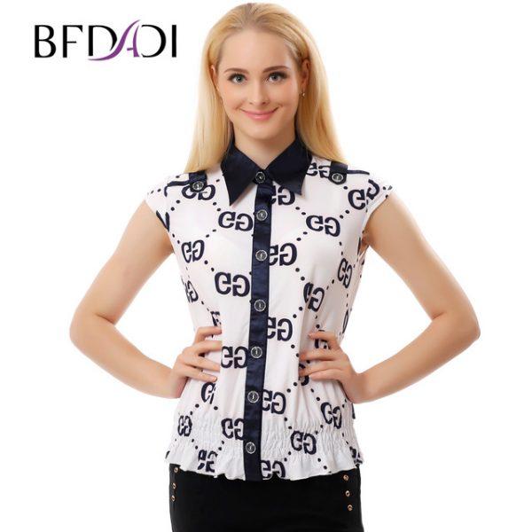BFDADI New 2017 Summer Fashion Blouse shirt Women Lapel Sleeveless Elastic waist top Blouses Shirts Female Office tops 0956