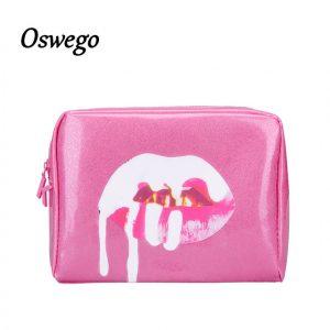 Fashion Bling Bling Pink Version Lip PU Leather Toiletries Bag Zipper Storage Pouch Portable Travel Cosmetic Bag Kosmetikum