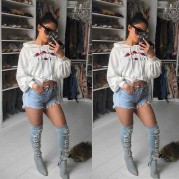 Fashion Women Ladies Flower  Hoodie Loose Casual Cotton Long Sleeve Hooded Collar Shirt Blouse Tops