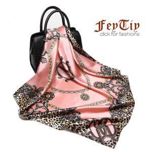 Fashion Women Scarf Luxury Brand Pink Leopard Hijab Silk Satin Shawl Scarfs Foulard Square Head Scarves Wraps 2017 NEW 90x90cm