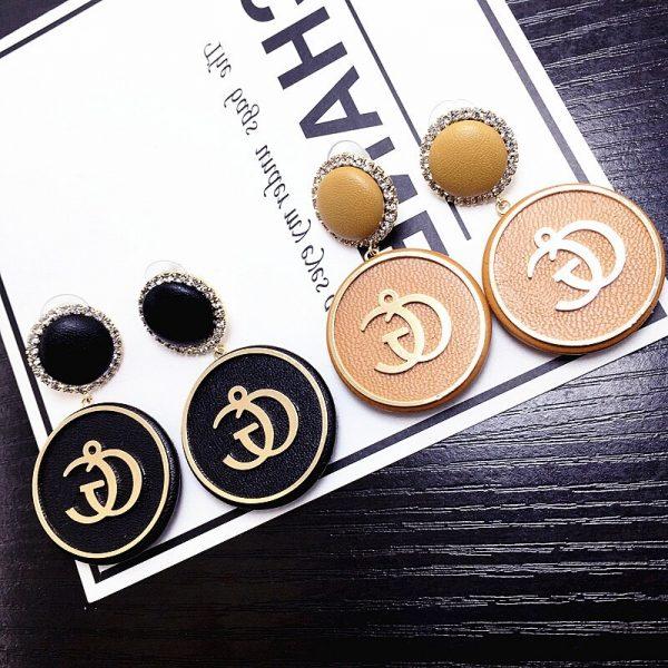 Korean simple Letter exaggerated long round 3D Leather Button femme charm earings personality pendant Earrings Wholesale 431