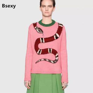 Novelty Snake Pattern Jumper 2017 New Winter Knitted Sweater Women Luxury Designer Runway Pullover Brand Pink sueter mujer