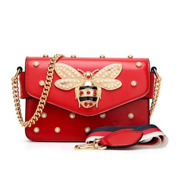 Fashion Women Messenger Bag New Brand Leather Female Shoulder Bag Luxury Diamond Little Bee Woman Handbags Strap Bags Pink Red