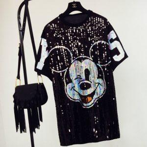 Mickey sequins loose Oversized Long T-shirt
