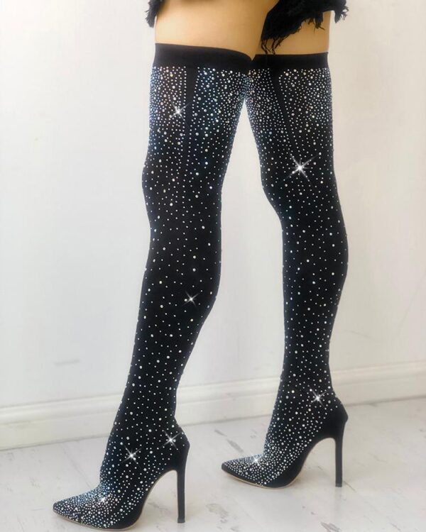 Shiny Sequins Knee-High Thin Heel Boots