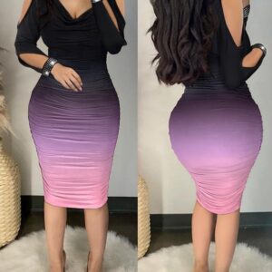 Ombre Cold Shoulder Ruched Bodycon Dress