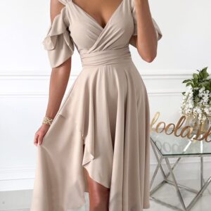 Cutout Ruched Ruffle Hem Asymmetrical Party Dress