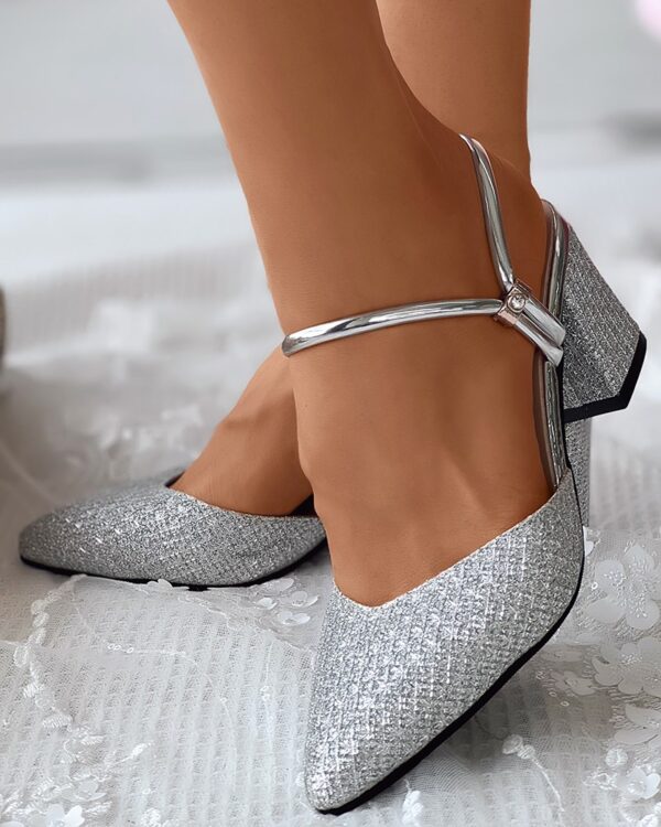 Glitter Slingback Chunky Heels Wedding Guest Shoes