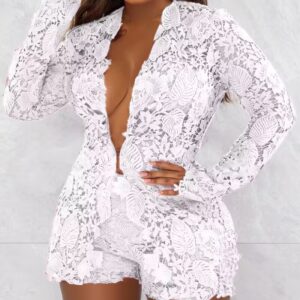 Long Sleeve Guipure Lace Top & Shorts Set