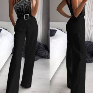 Multi Strap Sleeveless Rhinestone Bootcut Jumpsuit
