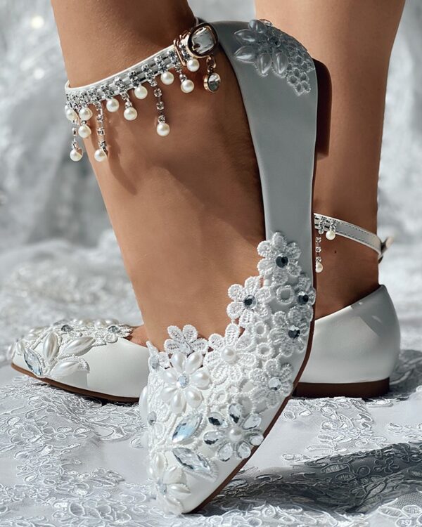 Crystal Stone Rhinestone Floral Pearls Tassel Comfort Bridal Wedding Loafers