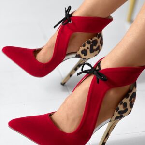 Contrast Leopard Print Tied Detail Stiletto Heel Pumps