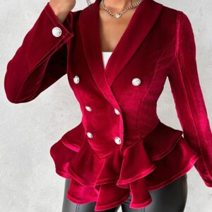 NEWDouble Breasted Velvet Ruffles Blazer Coat