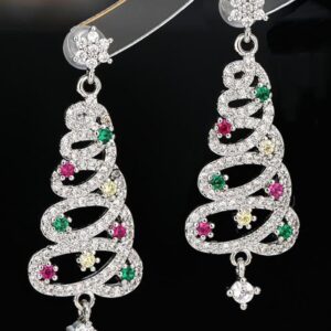 1Pair Rhinestone Hollow Christmas Tree Dangle Earrings