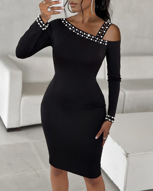 NEWPearls Studded Cold Shoulder Party Dress