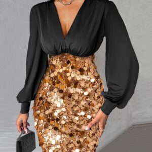 NEWColorblock Sequin Patch Party Dress