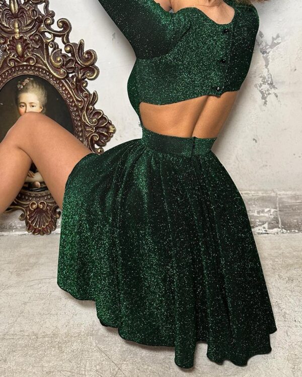 NEWGlitter Backless Ruched Party Dress