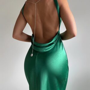 NEWBackless Chain Decor Cowl Neck Party Dress