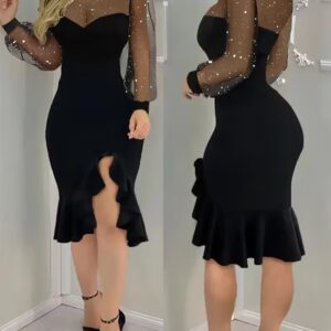 NEWGlitter Sheer Mesh Patch Party Dress