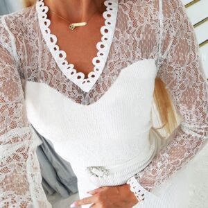 Contrast Lace Long Sleeve Sweater Dress