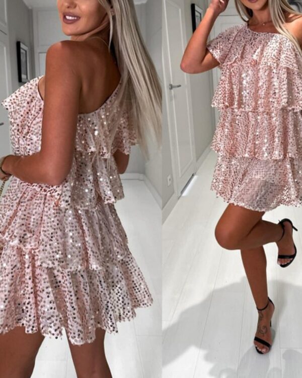 NEWAllover Sequin One Shoulder Party Dress