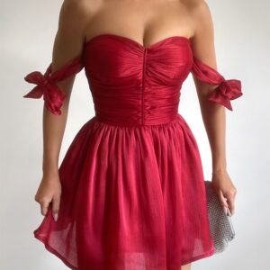 NEWBowknot Decor Ruched Party Dress