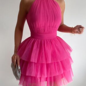 NEWSheer Mesh Tied Detail Layered Party Dress