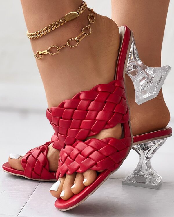 Double Braided Strap Clear Pyramid Heels