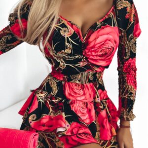 Floral Print Shirred Layered Dress