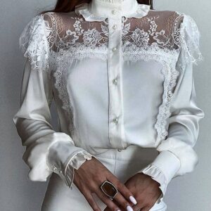 Eyelash Crochet Lace Lantern Sleeve Frill Hem Top