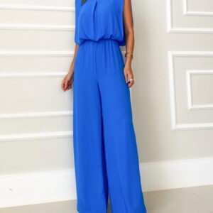 Sleeveless Draped Backless High Waist Jumpsuit