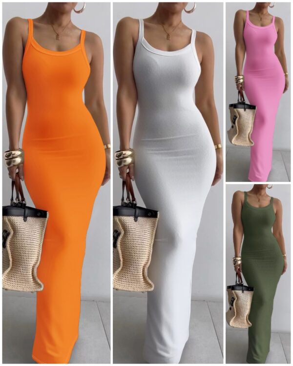 Spaghetti Strap U-Neck Casual Maxi Dresses Slim Fit Cami Dress Party Club Bodycon Dress